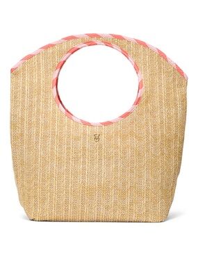 New Victoria’s Secret Straw Circle-Handle Tote Bag with Pink Trim